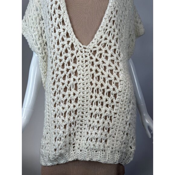 Handmade Crochet Vintage Vest  OS Cream  Crochet Polyester Blend - Picture 7 of 16